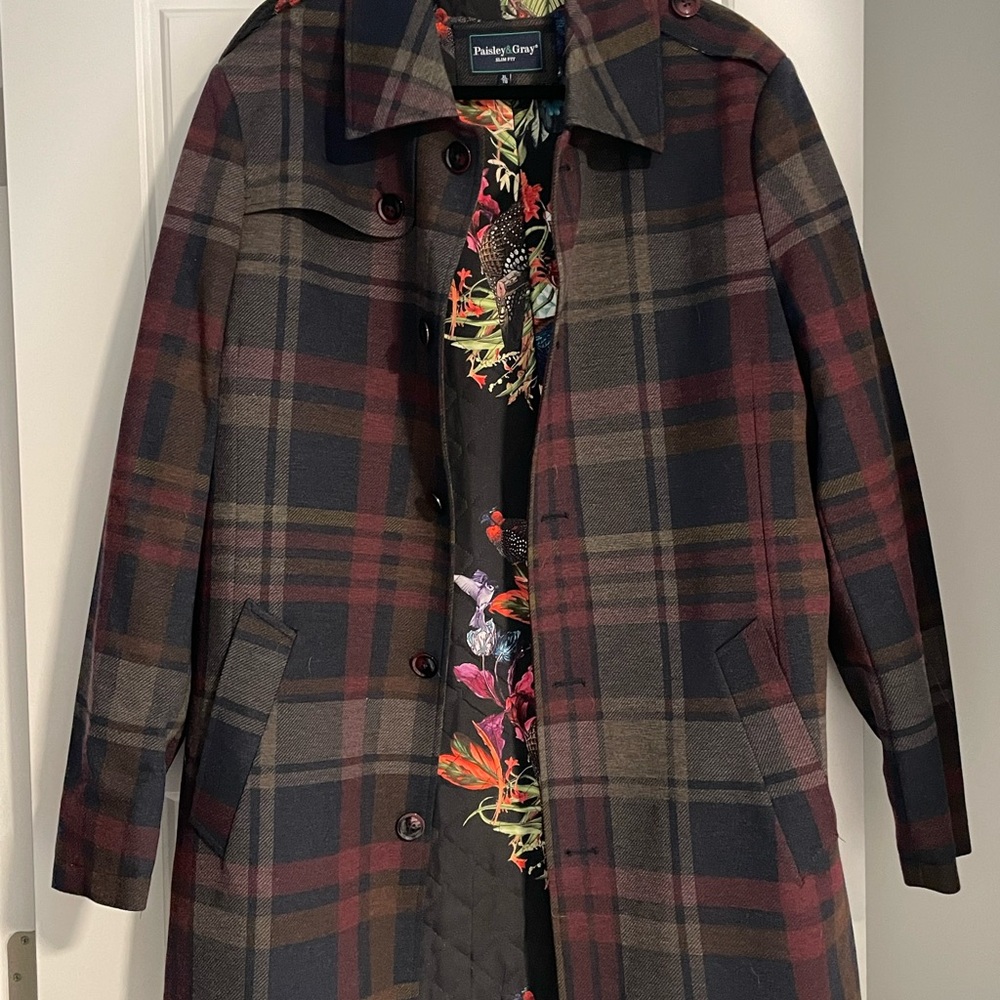 Paisley & Gray Multicolor Plaid Coat with Floral Interior